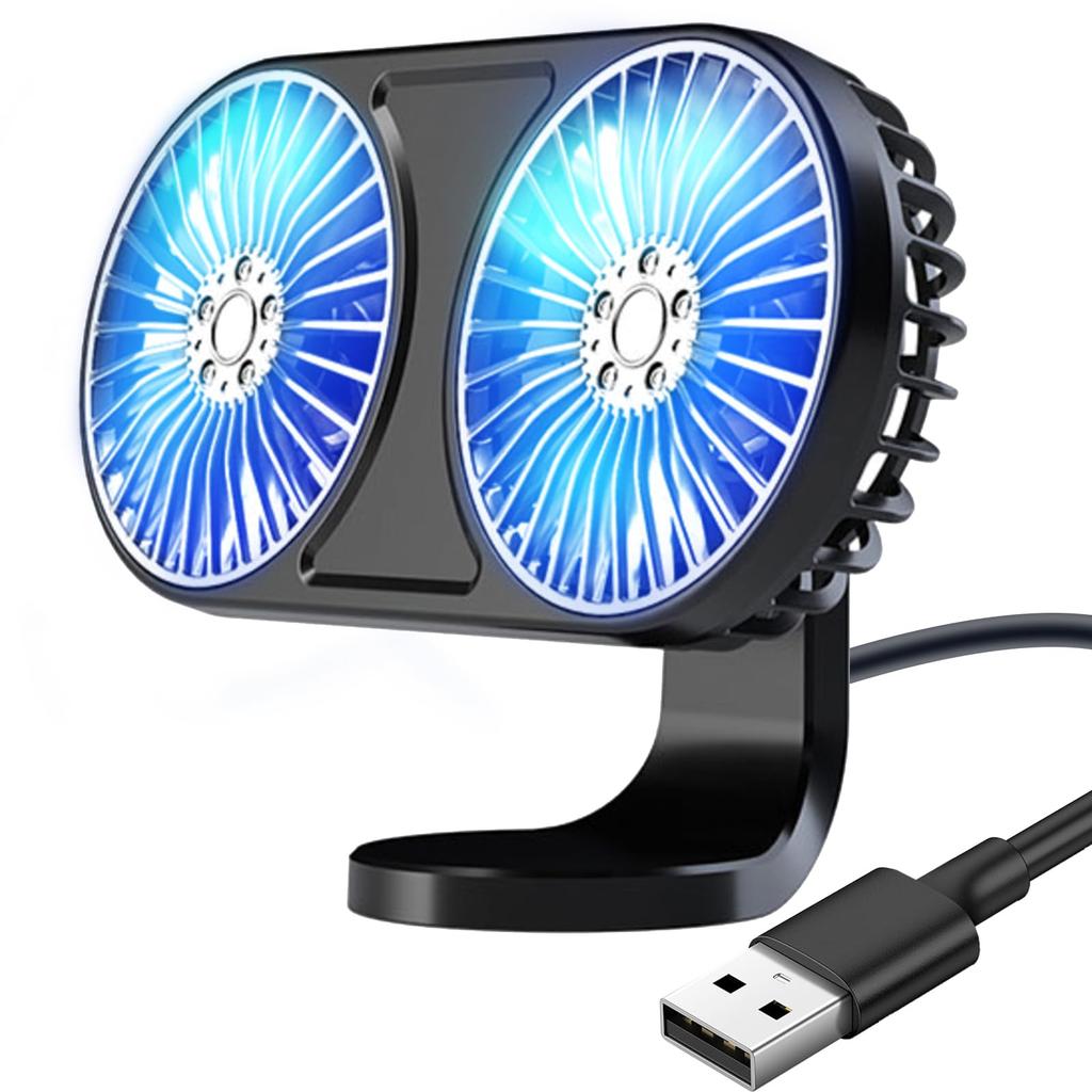 HUAJUN Ventilátor do auta, Dvouhlavý ventilátor, Do auta, Vysoký průtok vzduchu, Otáčení o 360 stupňů, 3 úrovně