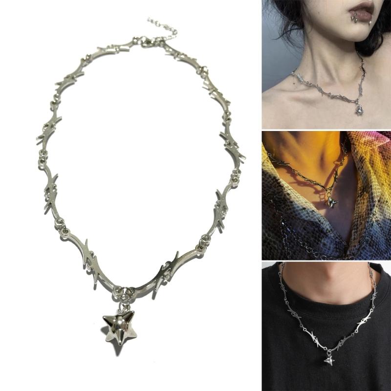 Star Pendant Clavicle Chain Jewelry Gothic Thorns Choker Necklace for Men Women Unisex Hip Hop Rock Jewelry Flame Chain