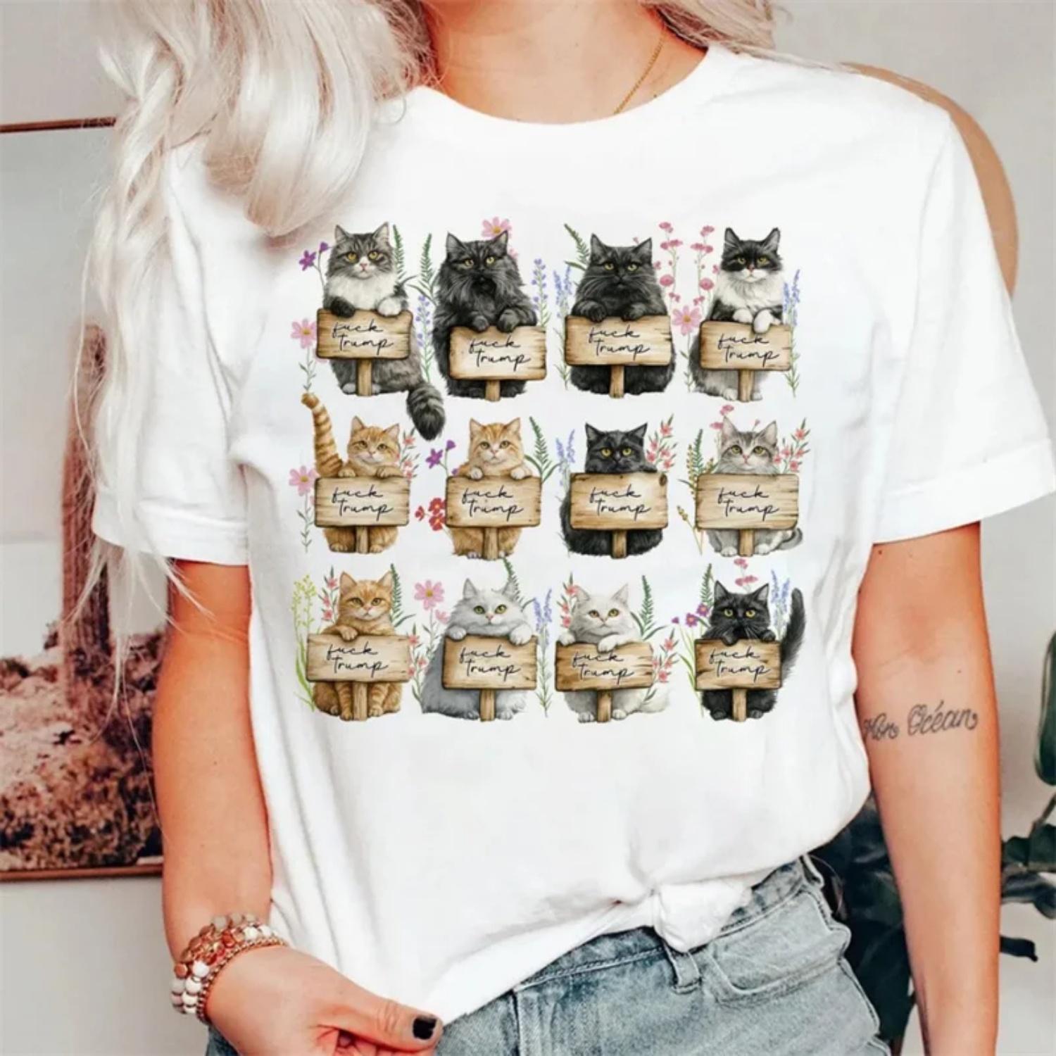 

Pattern Printed Cute Cat T-Shirt Women s New Short Sleeved 90s Printed Harajuku Kawaii Top Fashionable and Beautiful T-Shirt XXXXXL білий