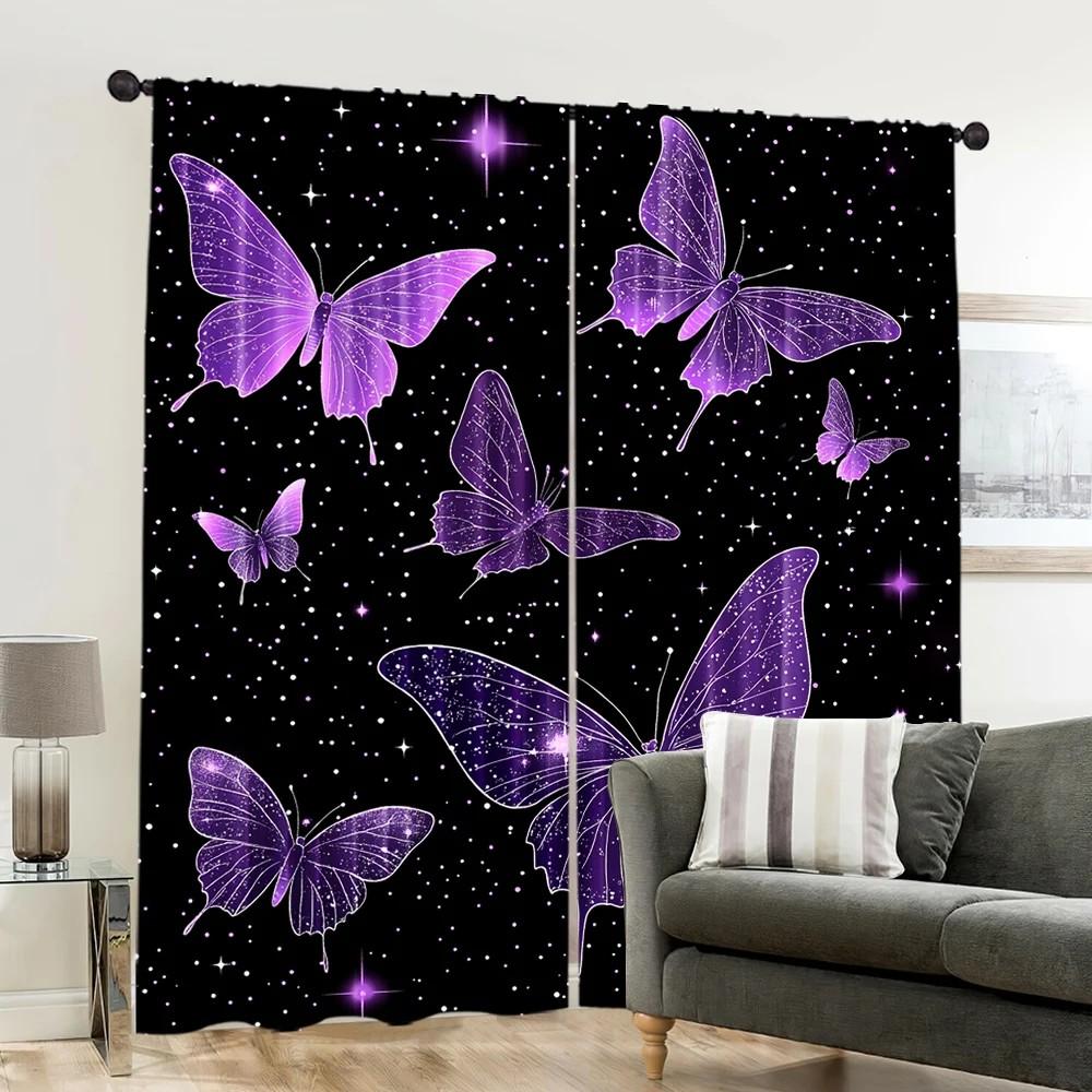 Set Of 2 Glittering Butterfly Curtain Design Home Decor Living Room Bedroom Window Curtains Darkening Made Polyester Treatment