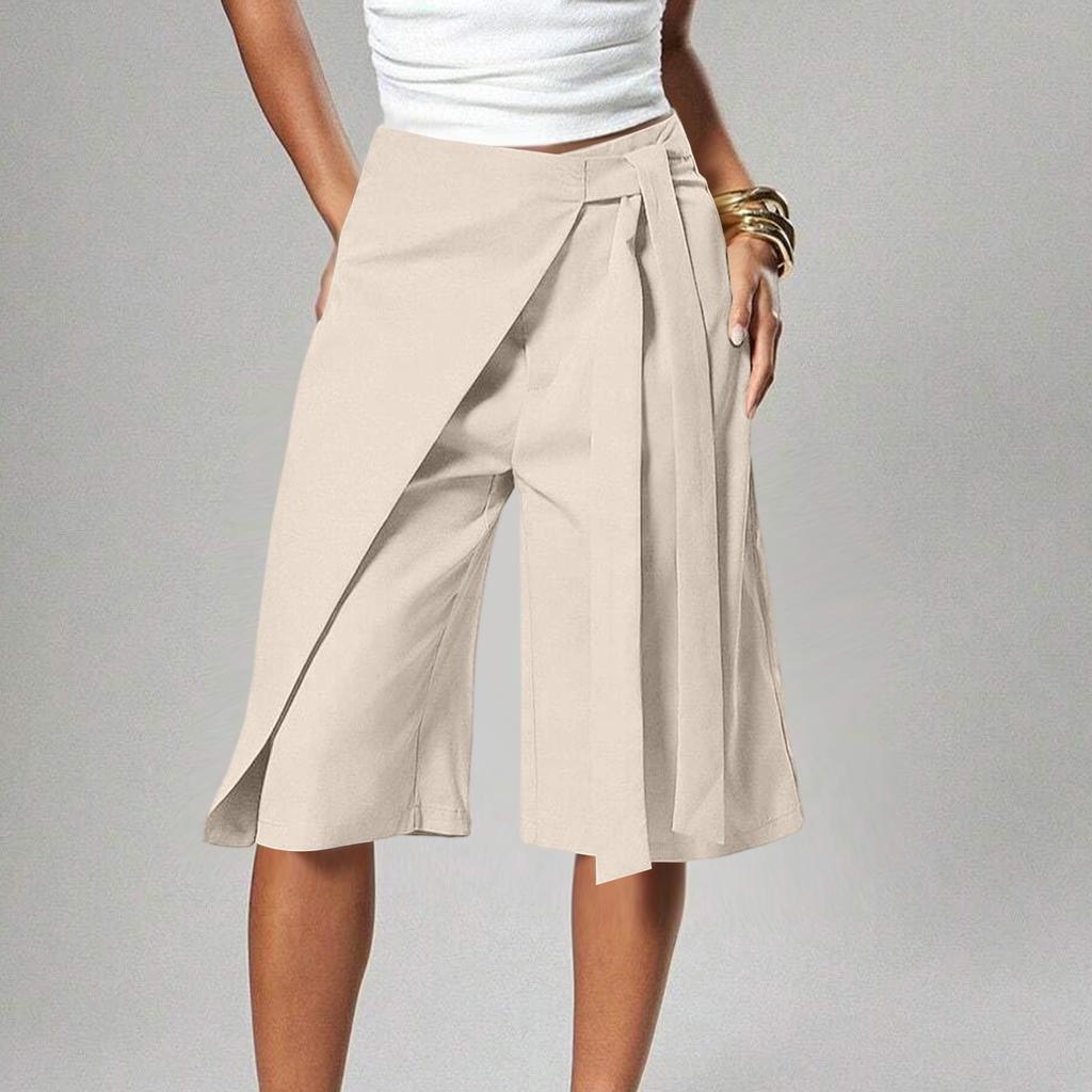 Falda-pantalón de mujer cruzada con cinturón, de imitación, de pierna ancha, para uso Business Casual
