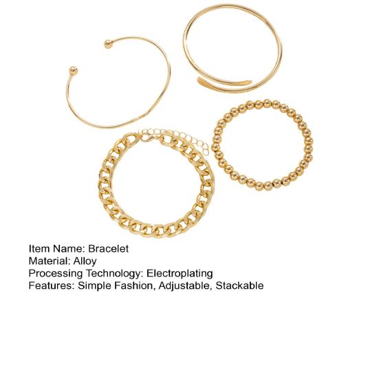 4Pcs/Set Women Layering Bracelets Adjustable Bangle Cuff Bracelets Beaded Bracelet Stackable Wrist Jewelry for Date Party Street Fashion