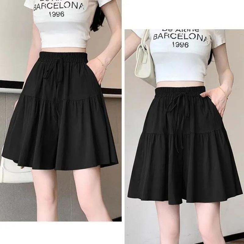 Women's Summer Ice Silk Wide-Leg Skort: Casual, Lightweight, Plus Size 5-Point Length