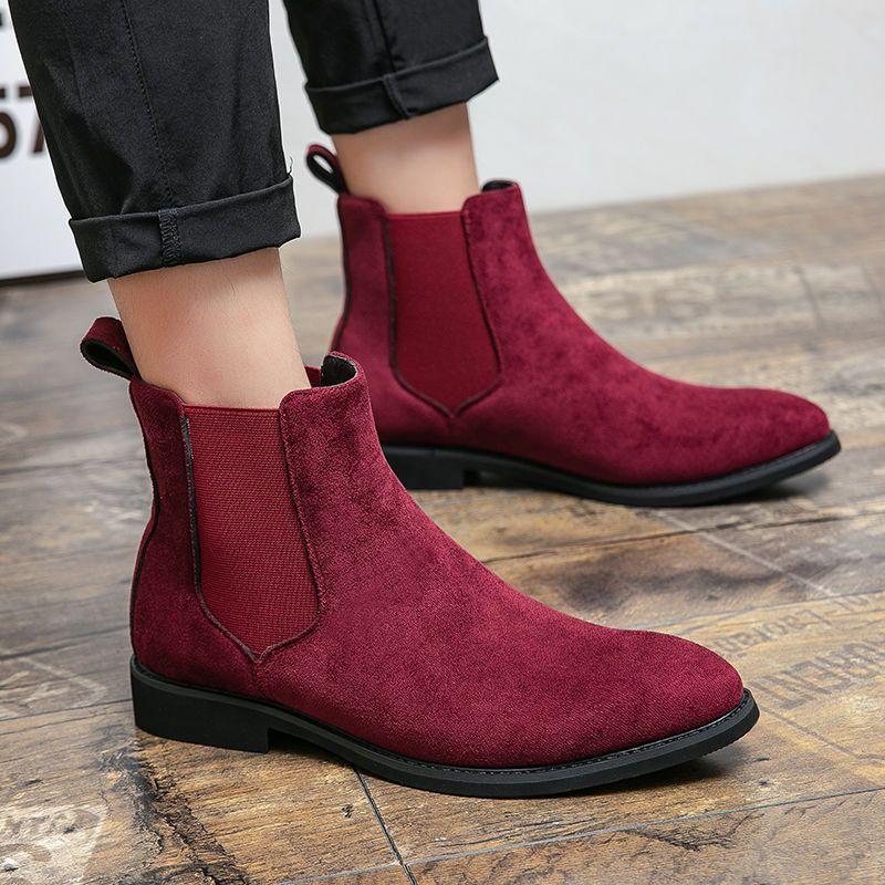 Winter Velvet Warm Martin Boots Men's British Style Short Boots Autumn and Winter Pointed Chelsea Boots High-top Leather Shoes Leather Boots