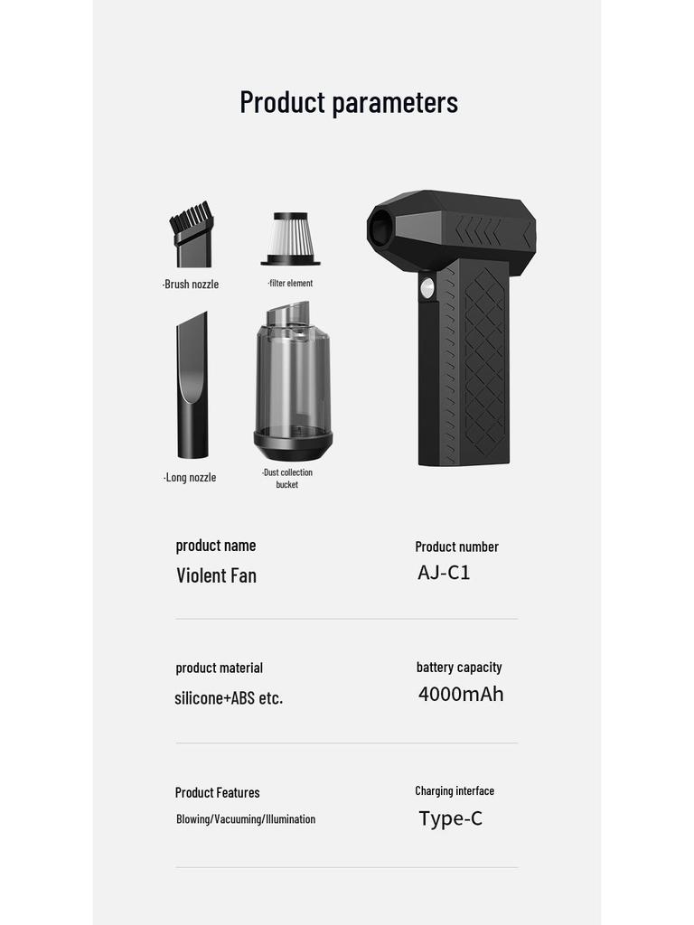 Handheld Wireless Mini Turbine Fan & Camping Vacuum Cleaner Combo