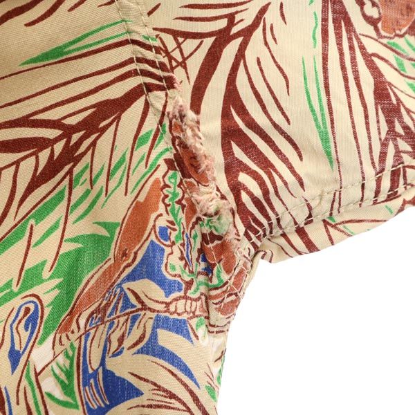 SUN SURF Overall Handle Short Sleeve Aloha Shirt Beige Men's Used