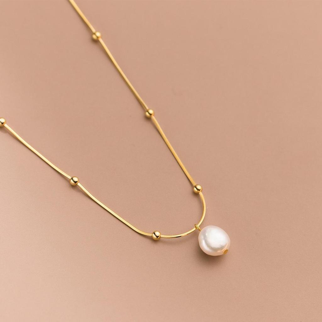S925 Silver Baroque Pearl Necklace - Minimalist & Versatile Clavicle Chain for Women