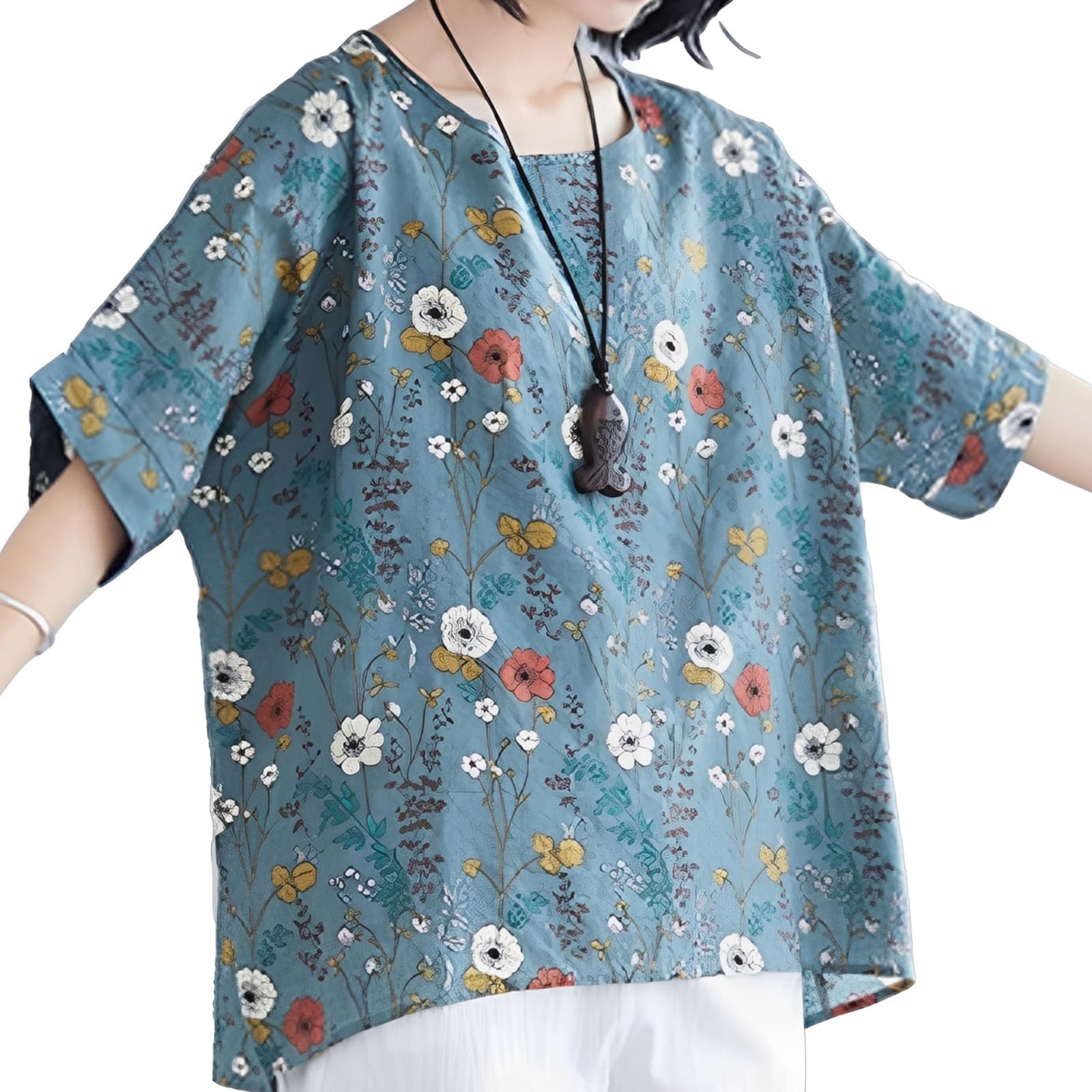 

Tops Tunic Design Retro Multi Pattern Short Sleeves Flashy Spring Summer Pullover Tops Oversized Adult [SECOND ROOTS] Women s 5S-R09-33