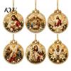 Acrylic Santa Hanging Ornaments 6 Pcs Christmas Pearl Art Ornaments, 2D Flat Holiday Tree Pendant, Decorations Effect Decoration for Home Wall