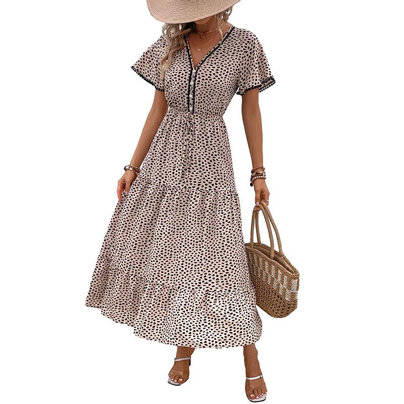 New summer women's short-sleeved leopard print medium and long dress