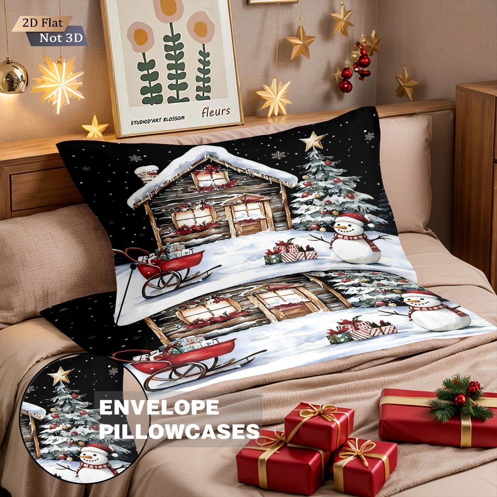 3pcs Christmas cottage print coreless duvet set multi size bedroom bedding holiday decoration soft  machine washable