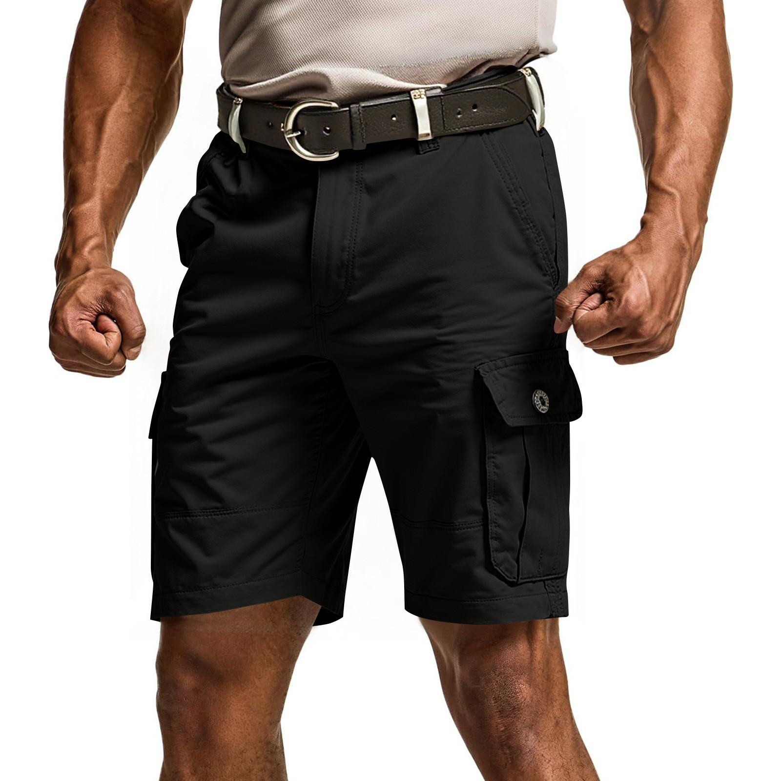 

Мужские однотонные рабочие брюки, хлопковые брюки длиной пять четвертей, ретро-стиль, выстиранные, с несколькими карманами, прямые штанины, рабочие брюки S чёрный