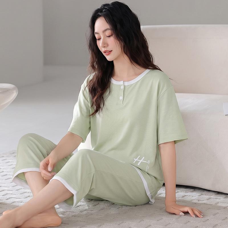 Women's pajamas summer premium modal cotton short-sleeved cropped pants thin summer youth casual loungewear set