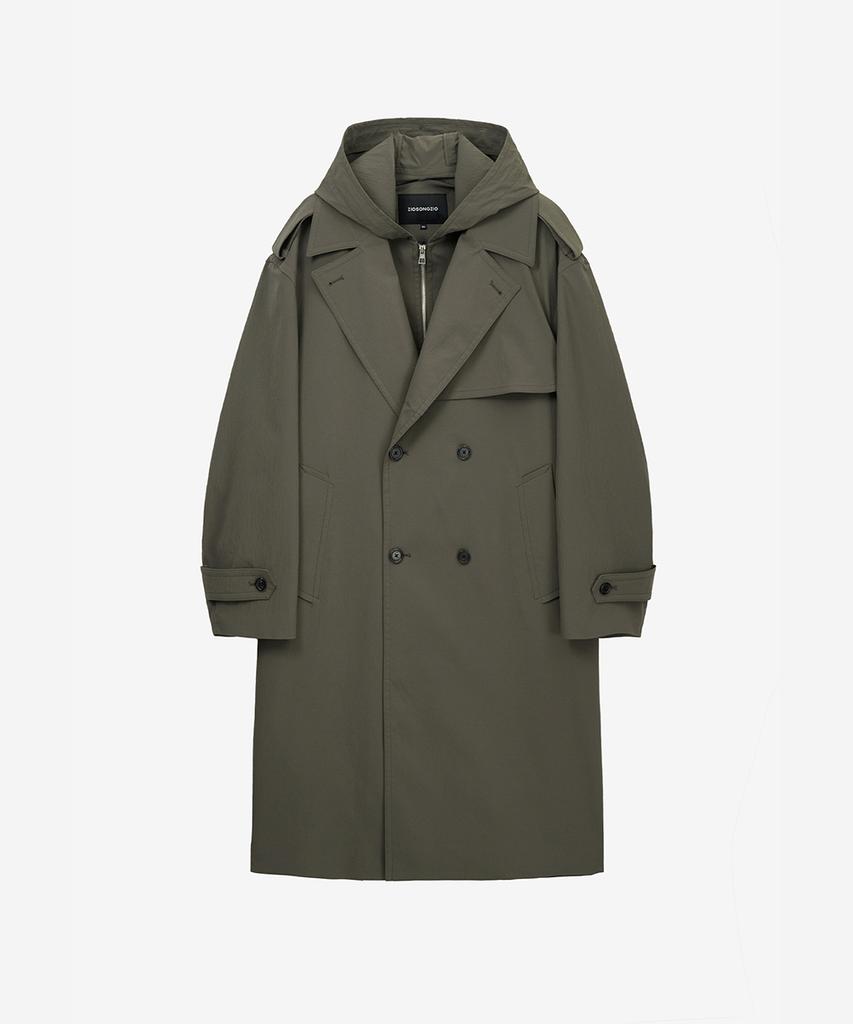Ziosongzio Hooded Detachable Officer Coat Khaki Zi2Tc204Kk