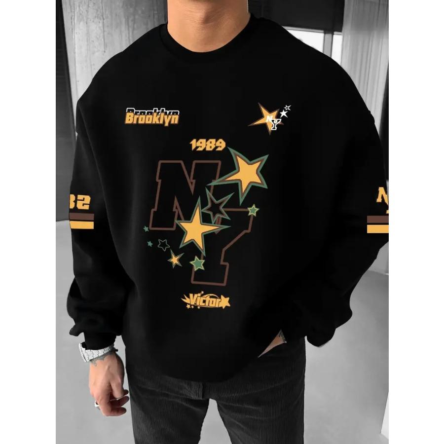Spring and Autumn New Men's Crewneck Hoodie, Casual Street Style with Comfortable 3D Star Prints