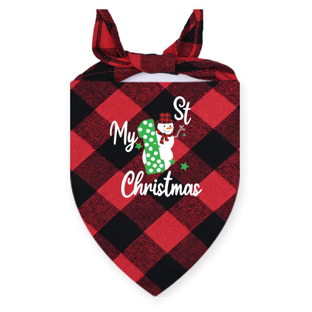 My First Christmas Print Dog Bandanas Large Pet Scarf Pet Bandana for Dog Plaid Bow Ties Collar Cats Dogs Xmas Scarf Accessories