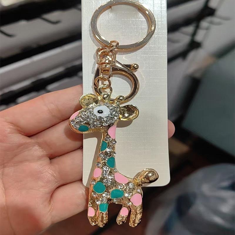 Chinese Style Lion Dance Rhinestone Metal Keychain Small Pendant Creative Backpack Keychain