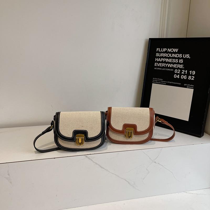 Summer new Korean niche contrasting color shoulder messenger bag fashionable retro saddle bag versatile underarm bag
