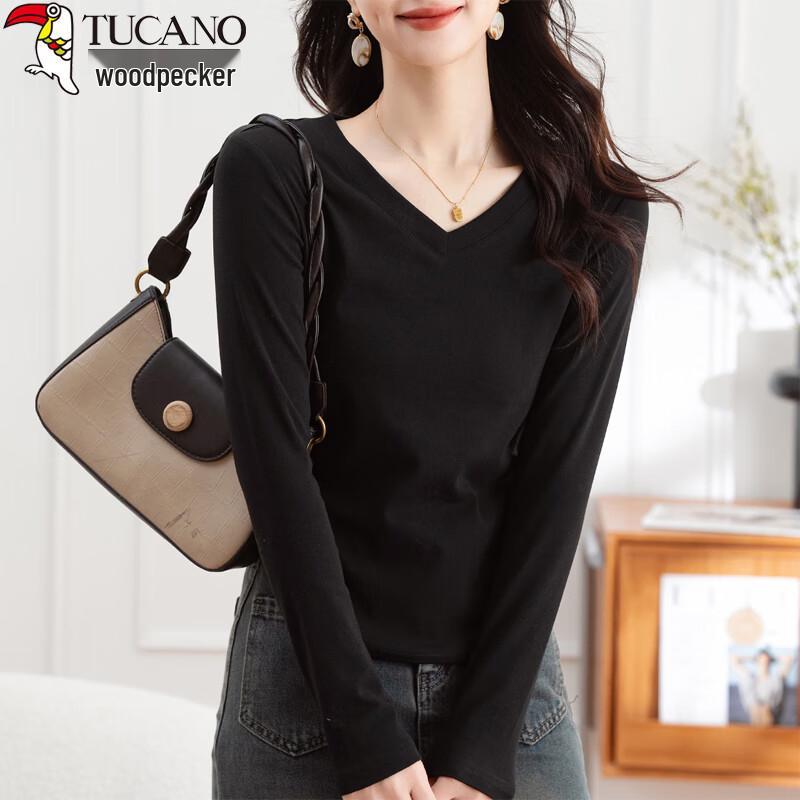 Woodpecker Women's Ribbed V-Neck Long Sleeve Slim-Fit Base Layer Top