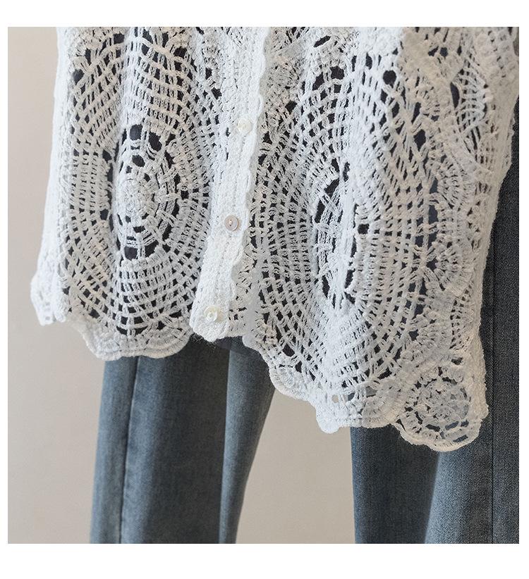 Elegant Plus Size Women's Floral Crochet T-Shirt and Vest Set - Korean Design