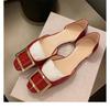 Spot Second Hair! Grape Mother with the Same Classic RV Square Buckle Flat Shoes, Shallow Mouth Small Square Head Commuting Hollow Single Shoes Women