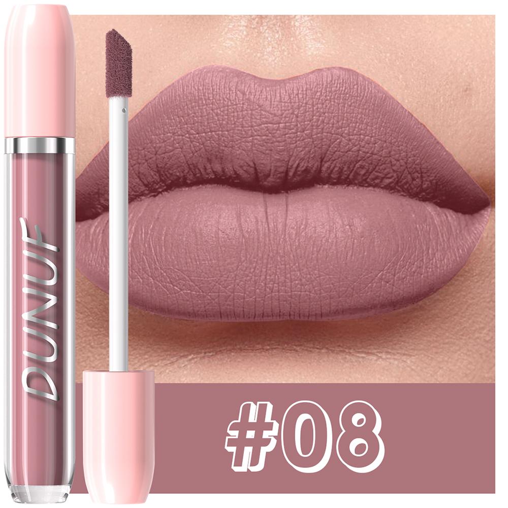 DUNUF Matte Liquid Lipstick Bean Paste Lip Gloss Long Lasting Waterproof Non‑Fading Easy To Apply Sexy Red Lip Glaze