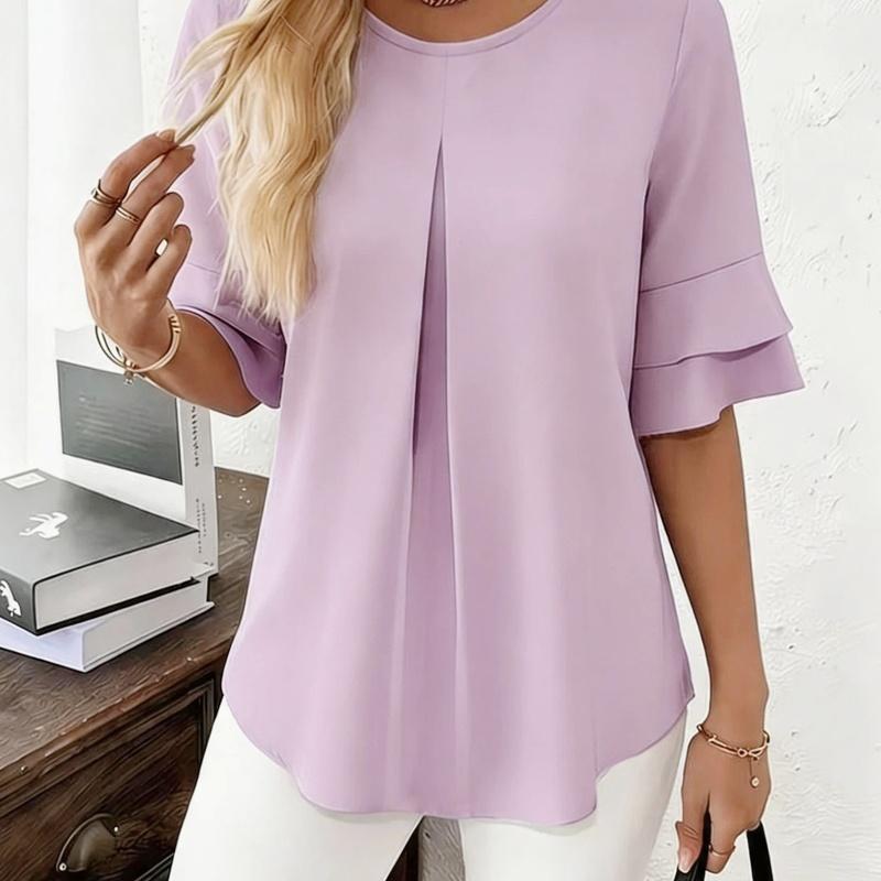 Women's Blouse Three Quarter Batwing Sleeve Crew Neck Loose Fit Casual Tunic Top