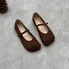 Johnature Echtes Leder quadratische Zehen Schnalle Riemen Frauen flache Schuhe handgefertigte einfarbig weiche Sohle Schuhe