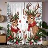 2pcs Christmas Tree Snowflake Curtain, Christmas Gift and Ball Curtain For Living Room, Kitchen, Bedroom, Hotel,Home Decor