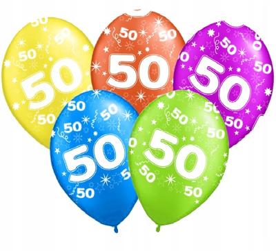 50th Birthday Printed Balloons "50" - 5 Pcs