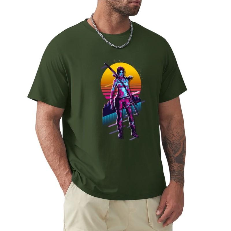 Tomb Raider - Lara Croft *80er Retro* T-Shirt individuelles T-Shirt T-Shirts Mann Herren schlichte T-Shirts