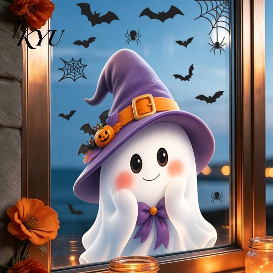 Halloween Window Decals Ghost Glass Sticker, Cartoon Static Cling for Sticker Parties, Waterproof Decoration Decal Home Office Decorative Film