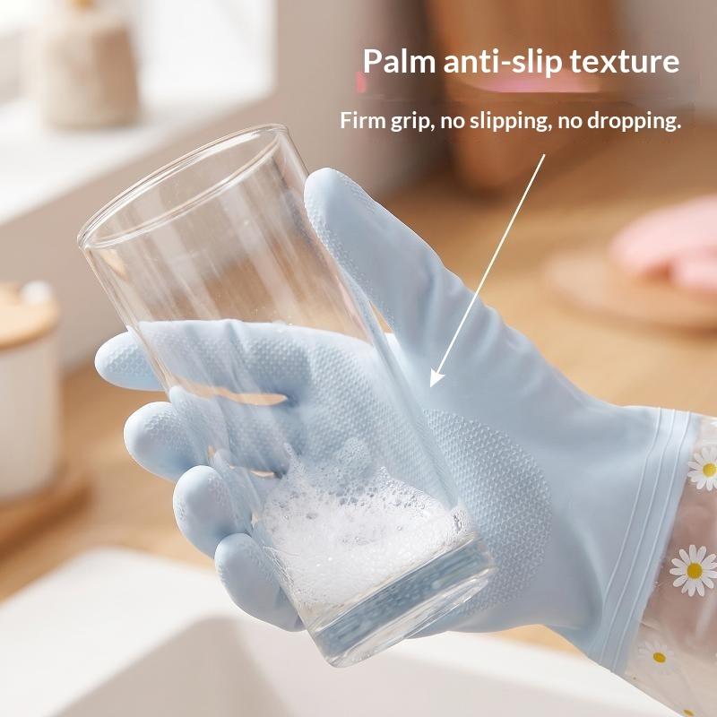 Floral Pattern Household Latex Waterproof Cleaning Gloves Kitchen Dishwashing Laundry Wear Resistant Rubber Housework