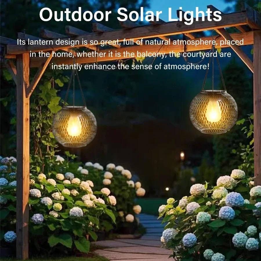 Solar Hollow Pendant Light Outdoor Lantern Lamp for Outside Garden Courtyard Decorative Hanging Lamp Waterproof Solar Lanterns