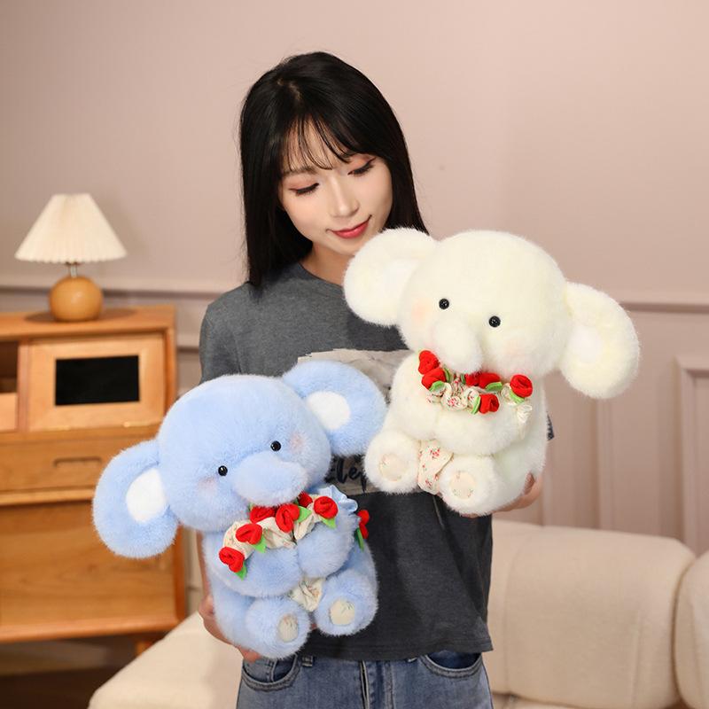 Cartoon Cute Rose Baby Elephant Doll Plush Toy Blue Elephant Doll Girlfriend Company Soothing Doll