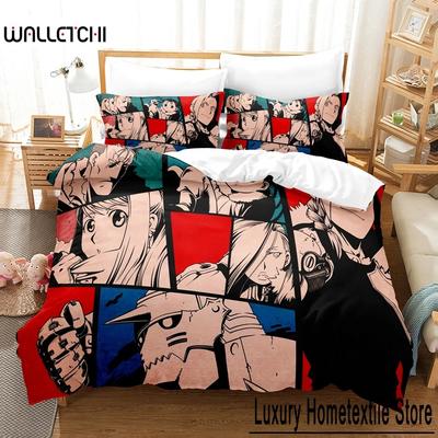 Ensembles de literie FULLMETAL ALCHEMIST 3D Housse de couette avec taie d'oreiller Twin Full Queen King Linge de lit Textile de maison