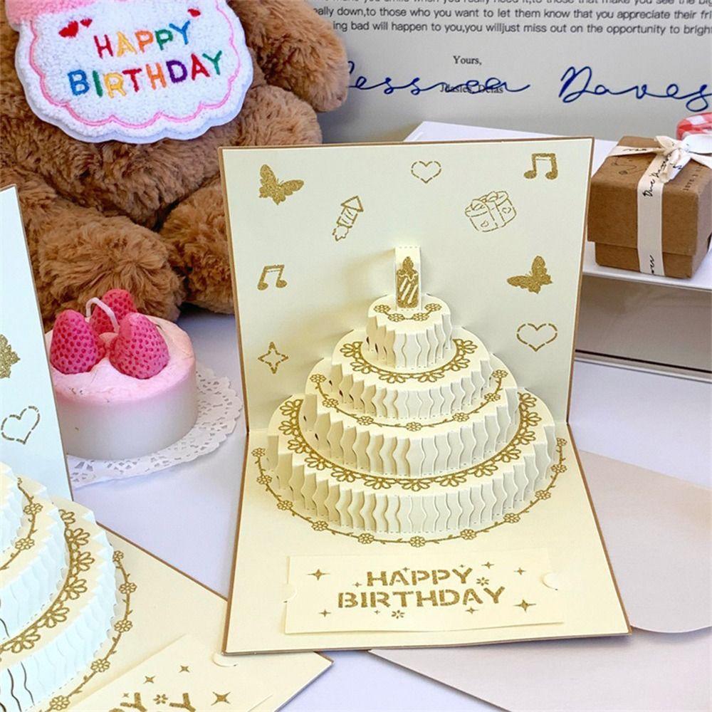 Handmade Pop-Up Greeting Card Folding Birthday Cake Card Creative Gift Card  Baby Shower