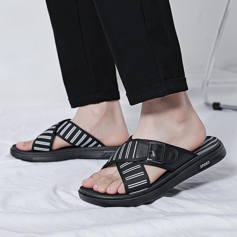Sommer Schwarz Offene Zehen Weiche Sandalen Atmungsaktiv und Bequem Lässige Sandalen Mode Strandschuhe Hausschuhe Herrensandalen