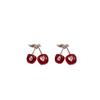 Pendant Cherry Necklace Heart Crystal Ear Studs Exquisite Cherry Jewelry Set  Gift