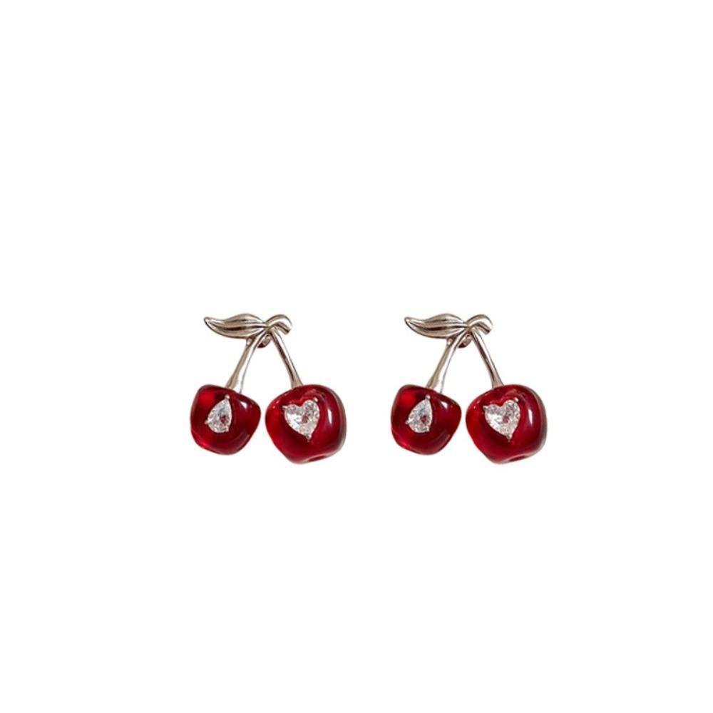 Pendant Cherry Necklace Heart Crystal Ear Studs Exquisite Cherry Jewelry Set  Gift