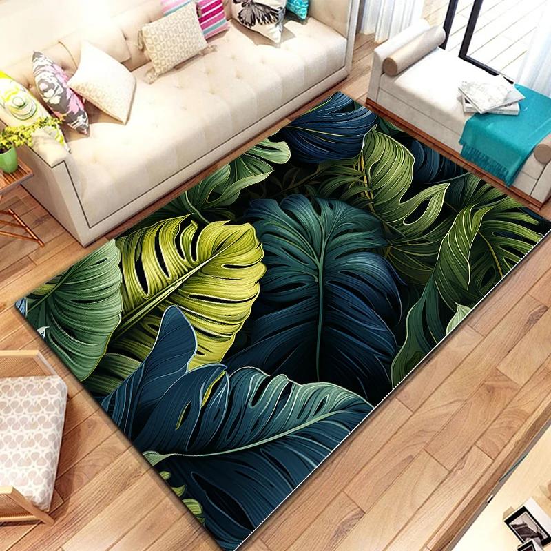 Tropical Leaf Pattern Rug for Bedroom Living Room Carpet for Kitchen Floor Mats Home Decor Non-Slip Floor Pad Rug