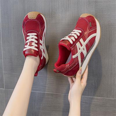 Contrasting Color Splicing Thick Bottom Women's New Retro Versatile Mesh Transparent Leisure Sports