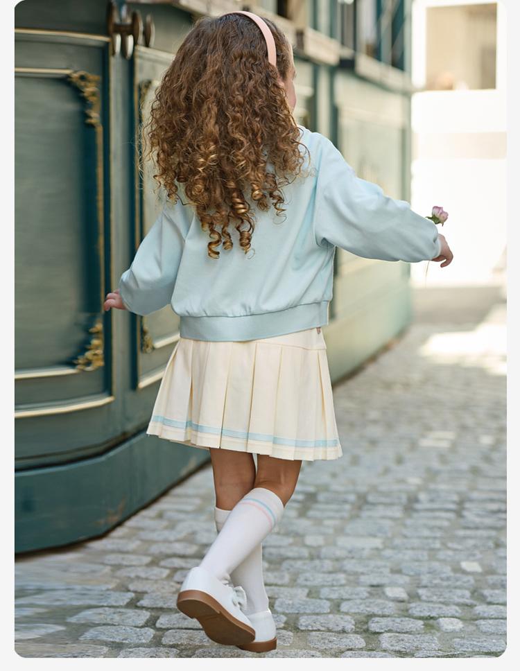 David Bella Girls' Half Skirt Set Spring New Children's College Style Pleated Skirt Two-piece Set