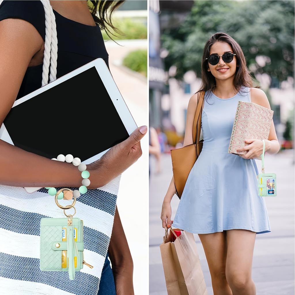 Wristlet Bracelet Keychain Pocket Credit Card Holder Purse Tassel Keychain Silicone Beaded Bangle Key Ring