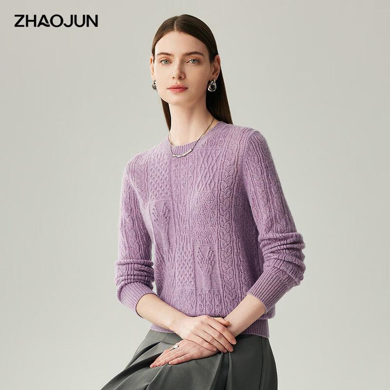 

Zhaojun Women s 2025 Autumn/Winter Round Neck 100% Cashmere Cable Knit Sweater M