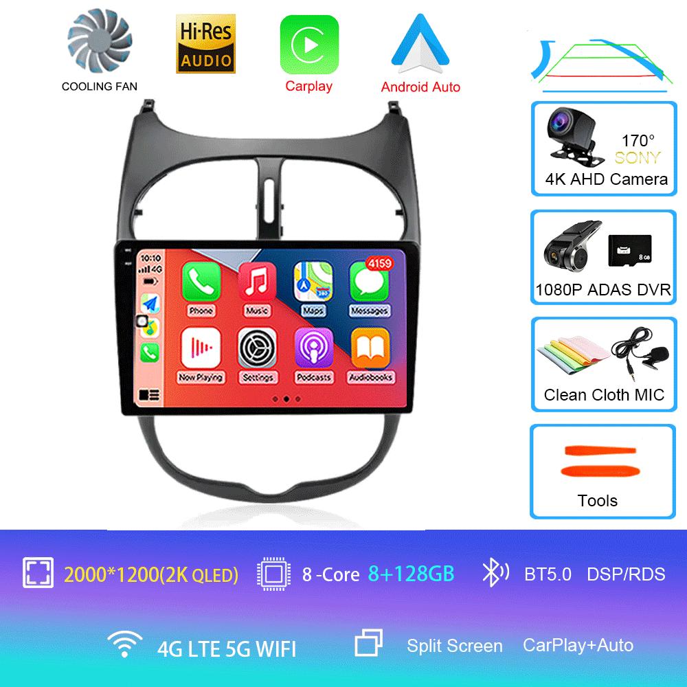 Android 14 2 Din Carplay Auto For Peugeot 206 CC SW C2 2001-2008 Car Radio GPS Multimedia Video Player Stereo WIFI+4G DSP