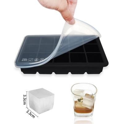 Premium Lebensmittelqualität Silikon Eiswürfelform 15 Fächer Quadratisch mit Deckel Langlebiger DIY Eisbereiter für Whiskey Cocktails Kaffee