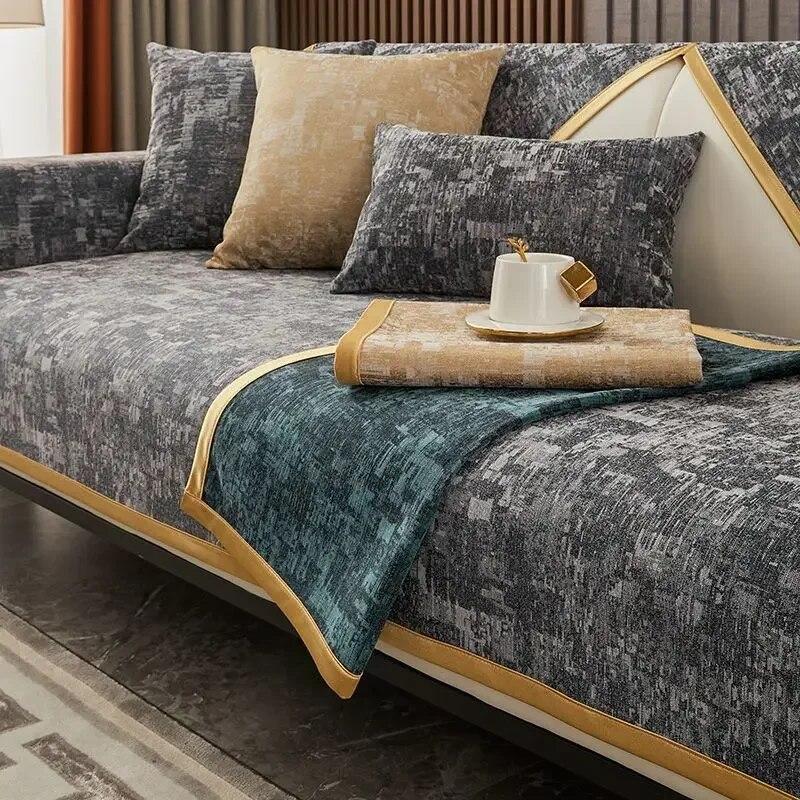 Chenille Light Luxury Sofa Cushion Seasonal Universal Fabric Dustproof Cloth Simple Modern Anti Slip Cushion Backrest Armrest