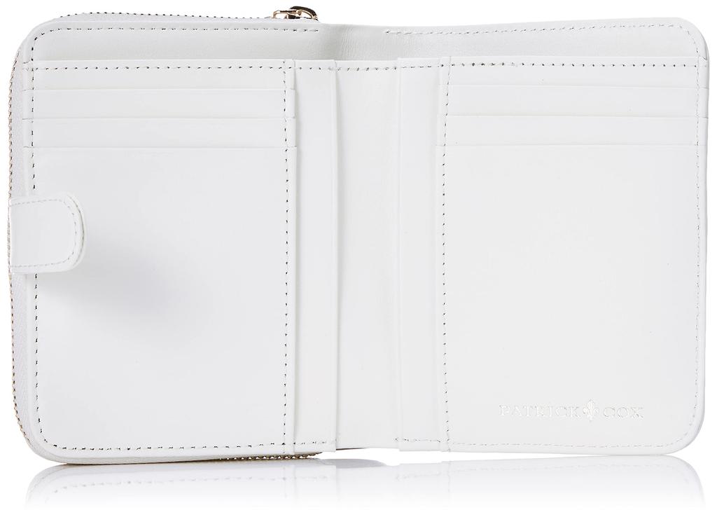 Wallet Made of Smooth Cowhide Leather with a Block Pattern and Embossed Lily Metal PXLWCAS1 Bi-fold Charm, White,
