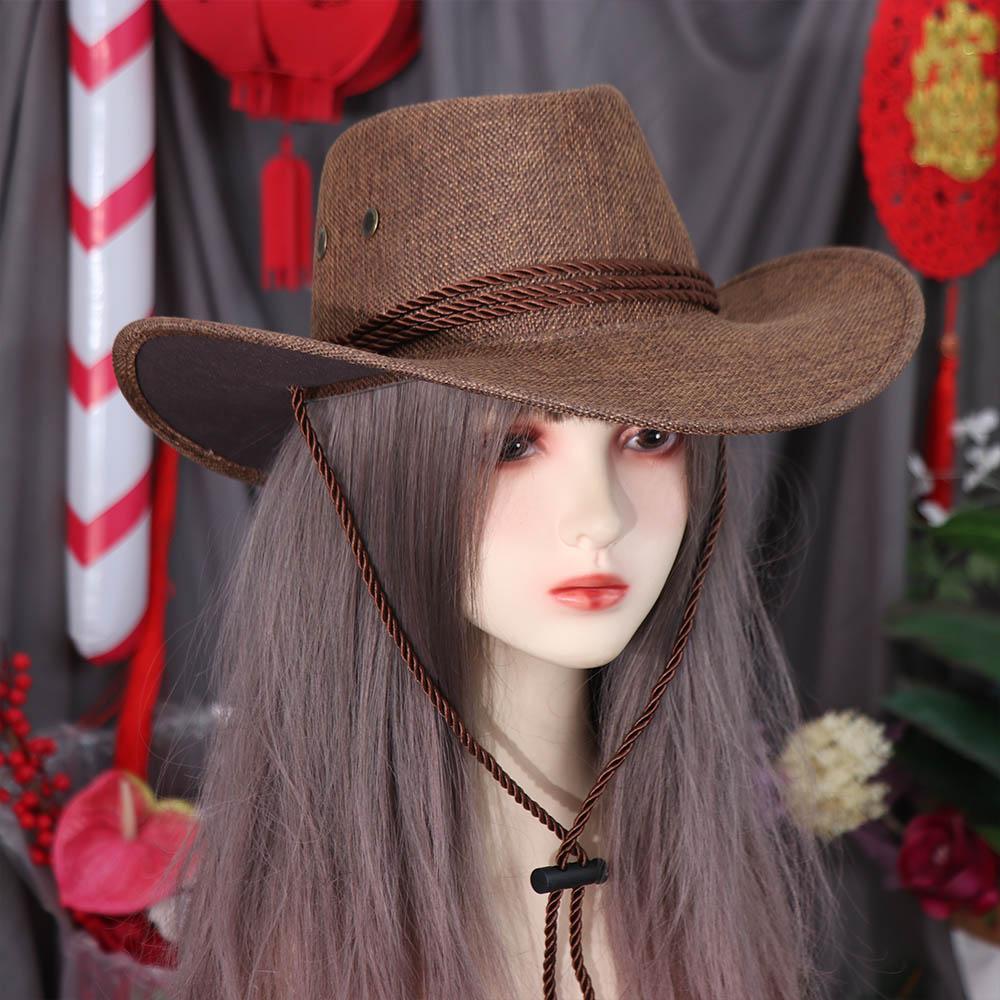 Linen Western Cowboy Hat Beach Cap Beach Sunscreen Cap Casual Summer Sun Hat  Beach